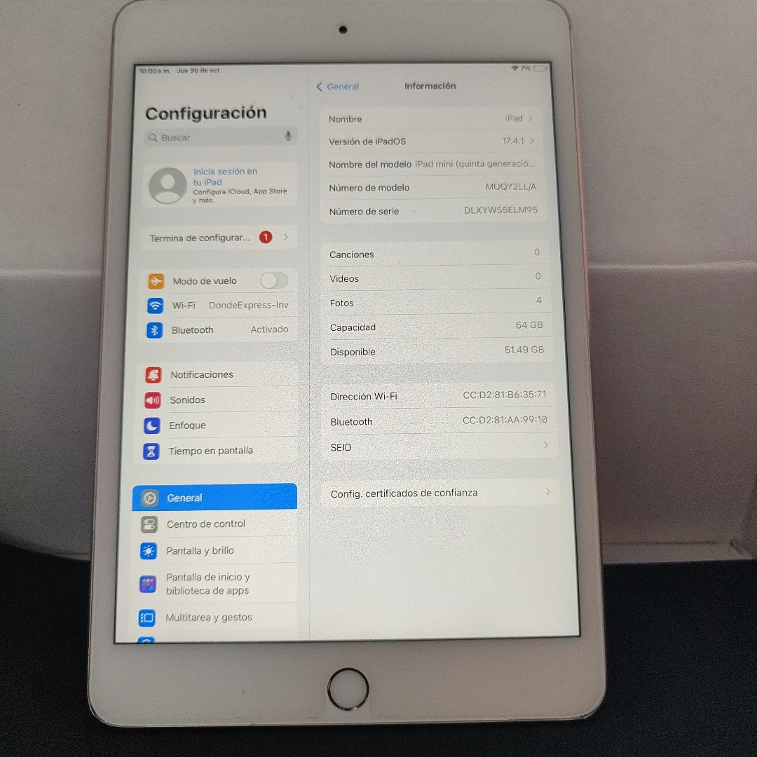 TABLETA APPLE IPAD MINI 5 A2133 64 GB 3 GB RAM (SEMINUEVO)