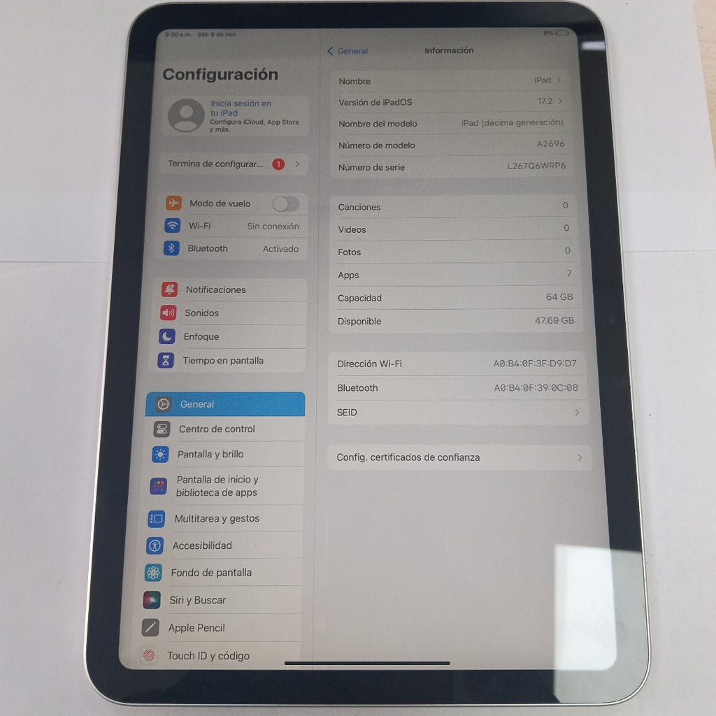 TABLETA APPLE IPAD 10 A2696 64 GB 4 GB RAM (SEMINUEVO)