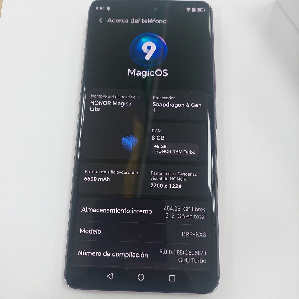 CELULAR HONOR MAGIC 7 LITE BRP-NX3 (2025) 512 GB 8 GB RAM (SEMINUEVO)