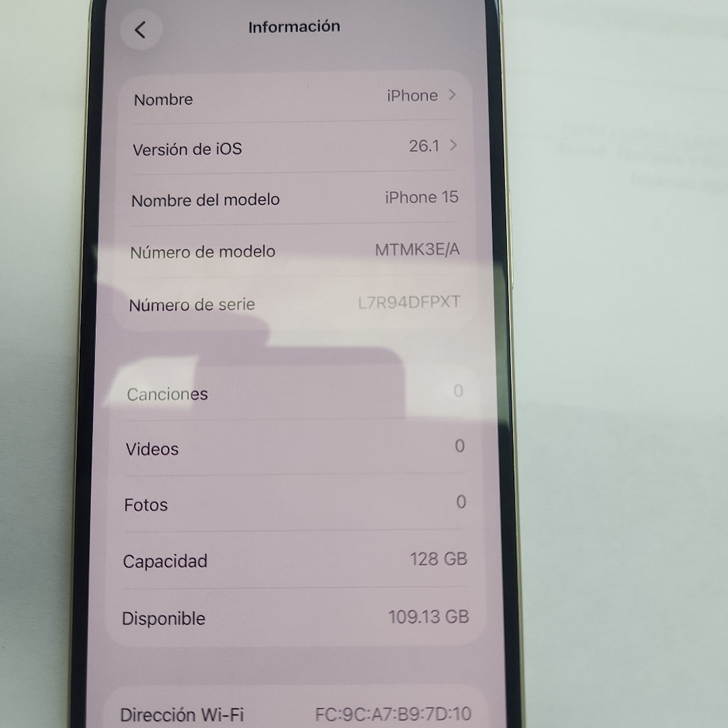 CELULAR APPLE IPHONE 15 A3089 (2023) 128 GB 6 GB RAM (SEMINUEVO)