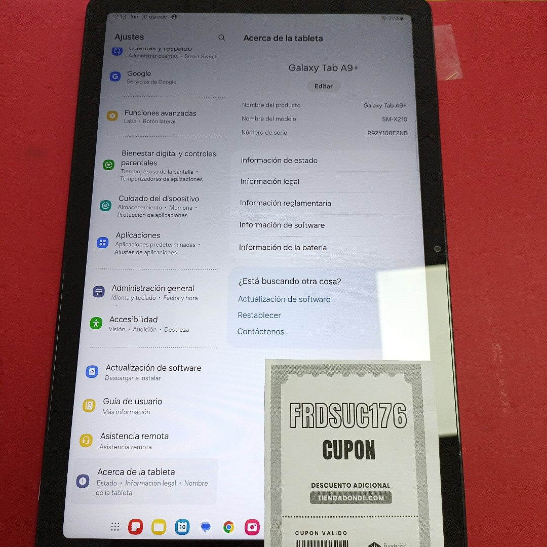 TABLETA SAMSUNG GALAXY TAB A9+ SM-X210 (2023) 128 GB 8 GB RAM (SEMINUEVO)