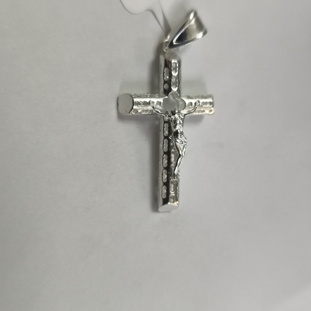 DIJE CRUZ CON CRISTO TUBULAR PLATA .925 4.1G (NUEVO)