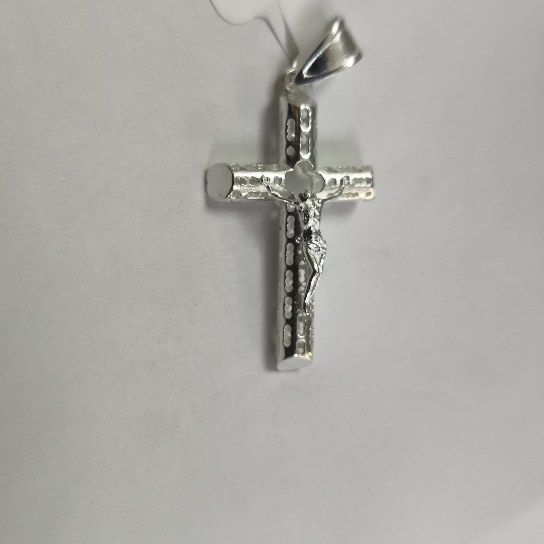 DIJE CRUZ CON CRISTO TUBULAR PLATA .925 4.1G (NUEVO)