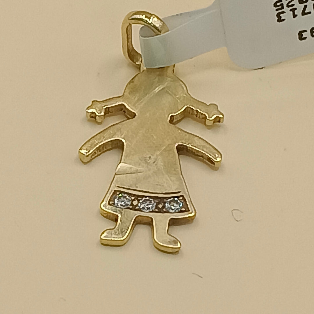 K1 3,00 GRMS 18 K ESPECIFICACIONES COMPLEMENTARIAS DIJE MTVO NIÑA CON CIRCONIAS (SEMINUEVO)