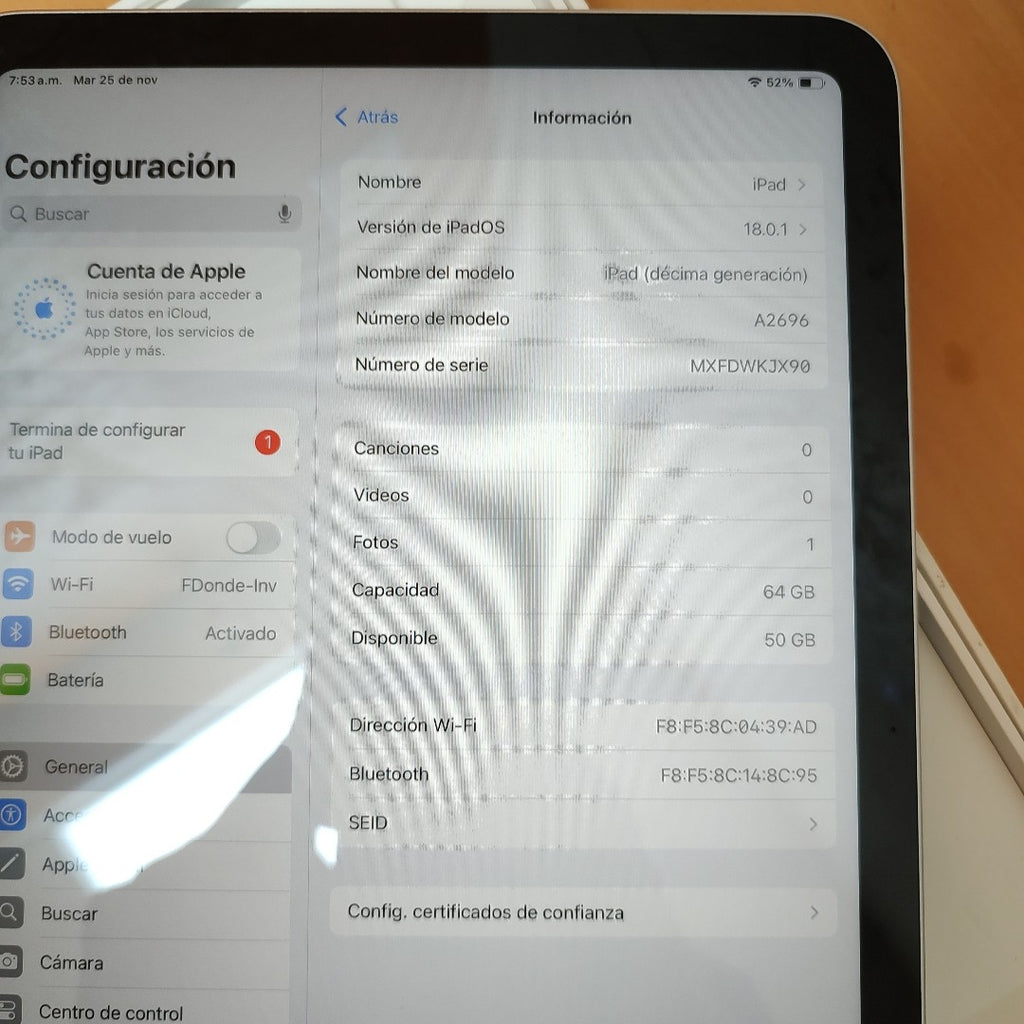 TABLETA APPLE IPAD 10 A2696 64 GB 4 GB RAM (SEMINUEVO)