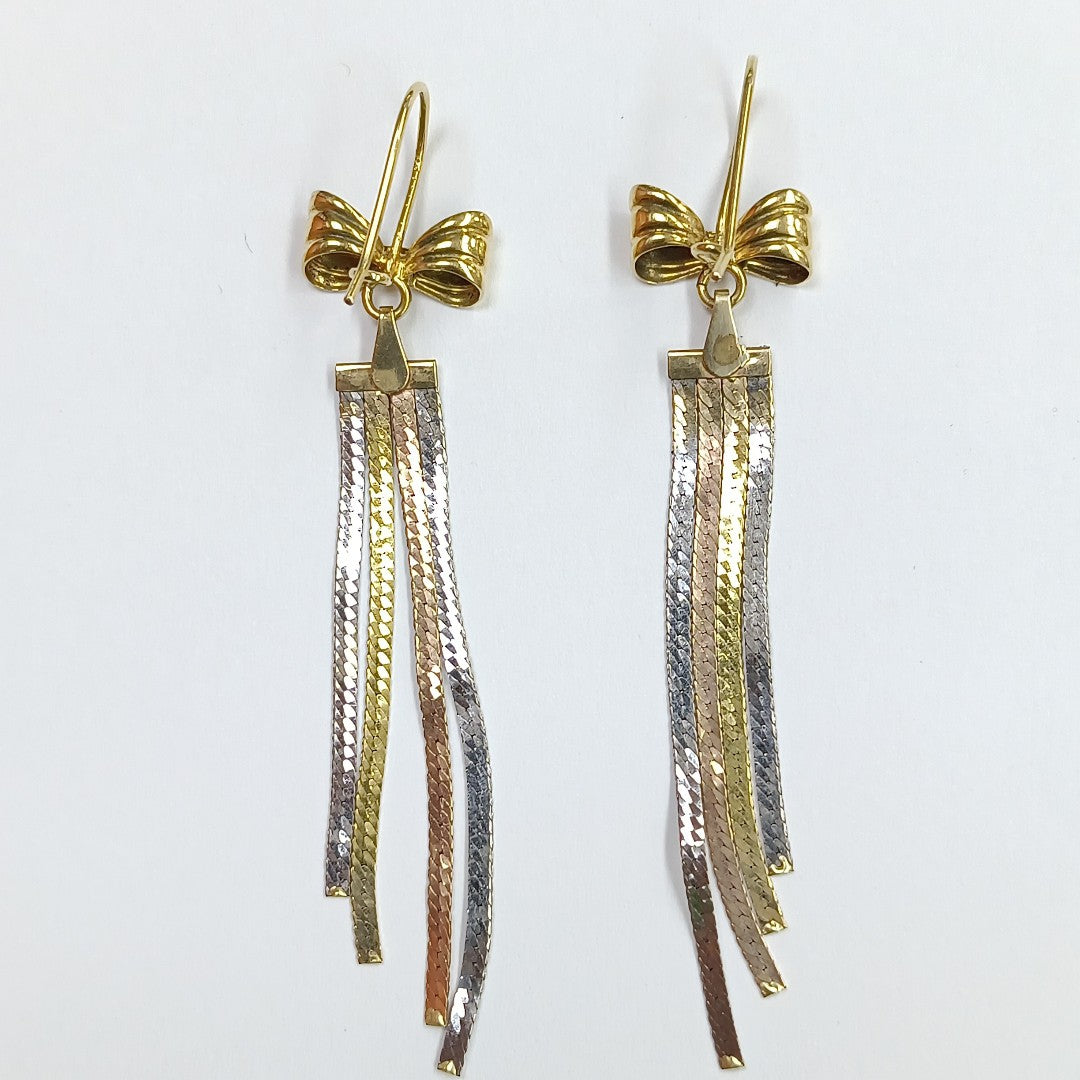 K1 4,70 GRMS 10 K ESPECIFICACIONES COMPLEMENTARIAS ARETES COLGANTES MOÑO 3 TONOS (SEMINUEVO)