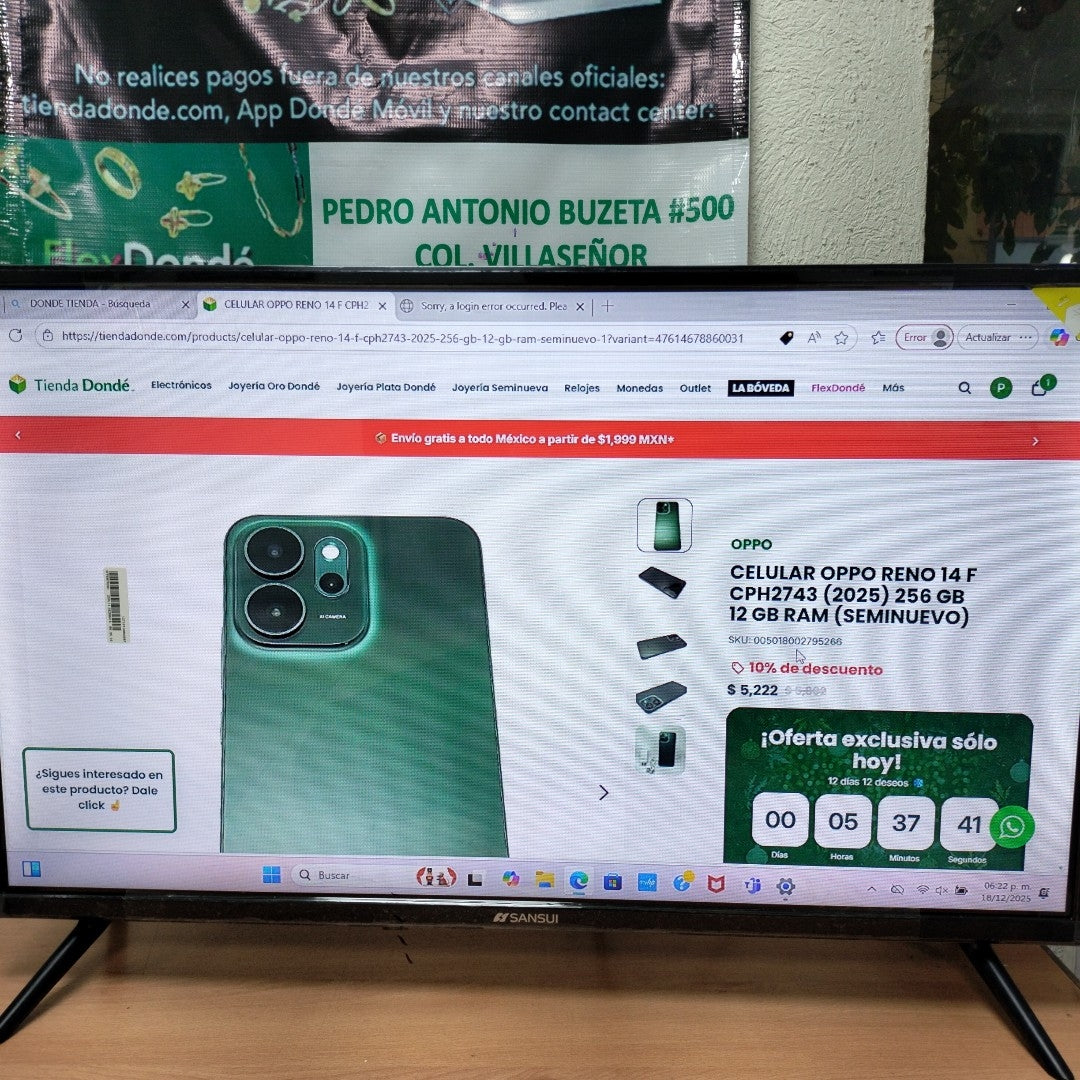 PANTALLA SANSUI SMX32T1H (2022) 32" LED HD (SEMINUEVO)