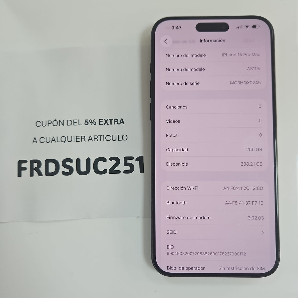 CELULAR APPLE IPHONE 15 PRO MAX A3105 (2023) 256 GB 8 GB RAM (SEMINUEVO)