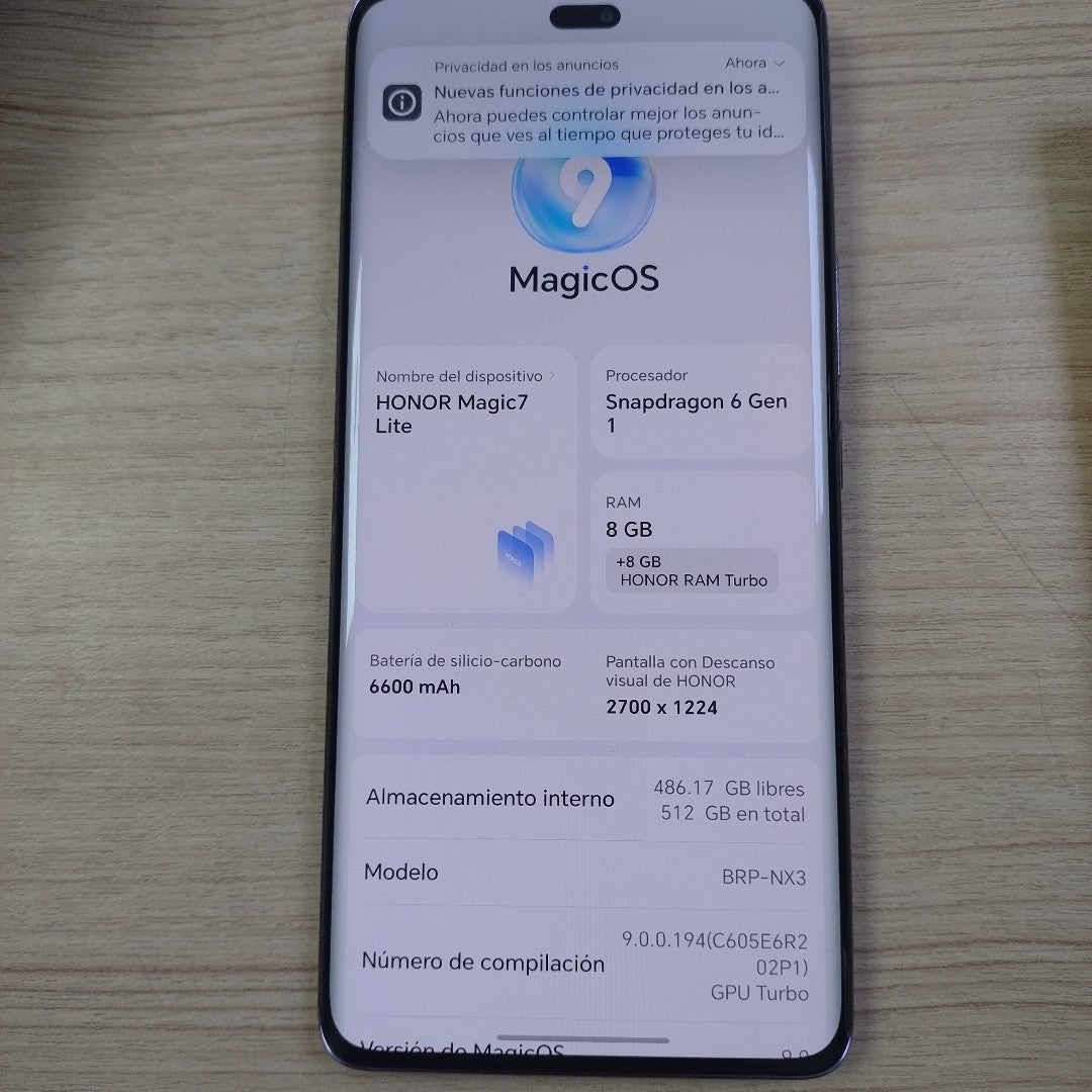 CELULAR HONOR MAGIC 7 LITE BRP-NX3 (2025) 512 GB 8 GB RAM (SEMINUEVO)