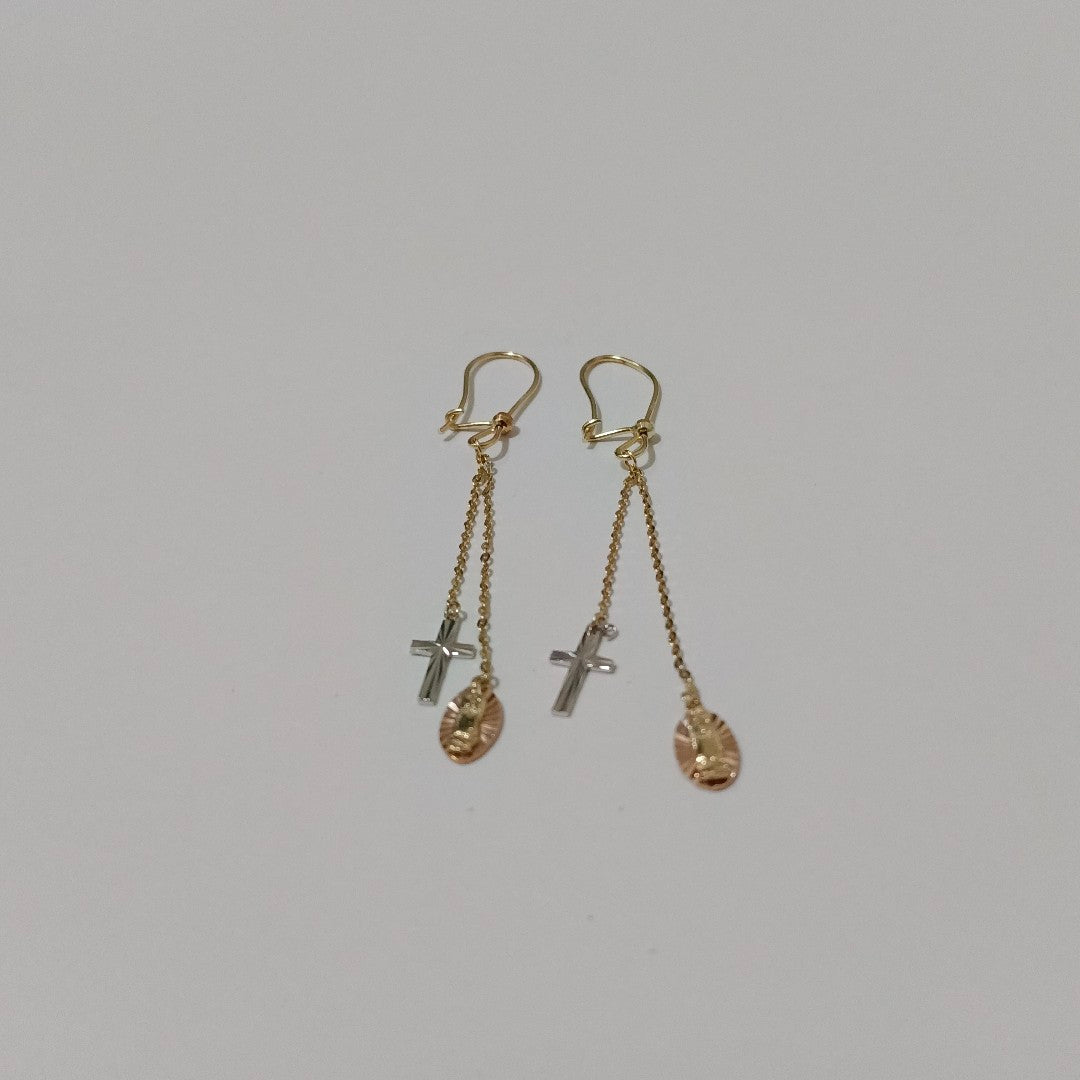 K1 1,90 GRMS 14 K ESPECIFICACIONES COMPLEMENTARIAS ARETES SEMILARGOS CON VIRGEN (SEMINUEVO)
