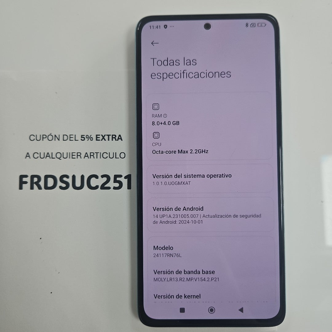 CELULAR XIAOMI REDMI NOTE 14 24117RN76L (2025) 256 GB 8 GB RAM (SEMINUEVO)