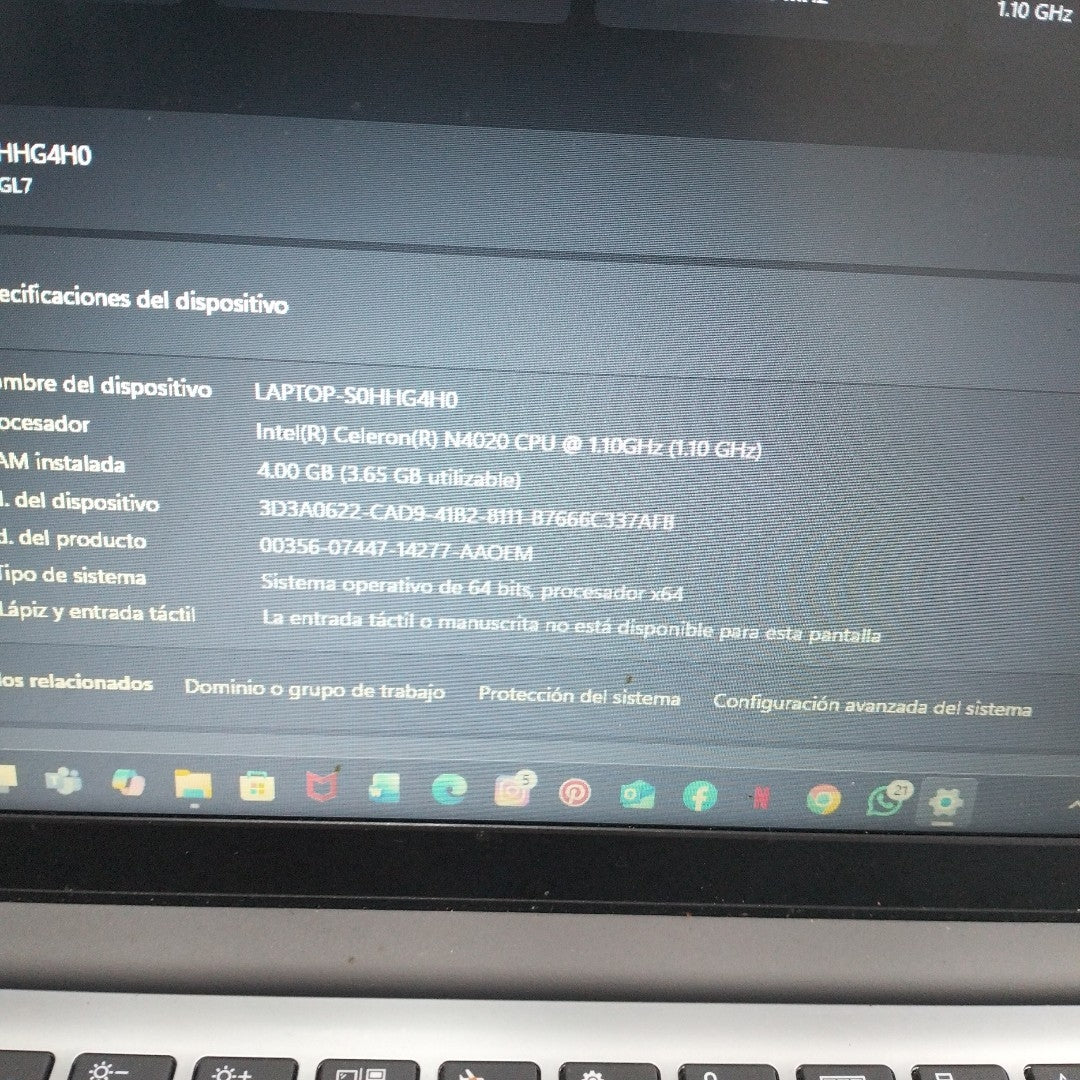 LAPTOP LENOVO IDEAPAD 1 14IGL7(2024) 128 GB SSD 4 GB RAM (SEMINUEVO)