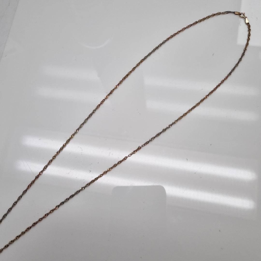 K1 2,60 GRMS 10 K ESPECIFICACIONES COMPLEMENTARIAS CADENA TORZAL, 2 TONOS BROCHE (SEMINUEVO)