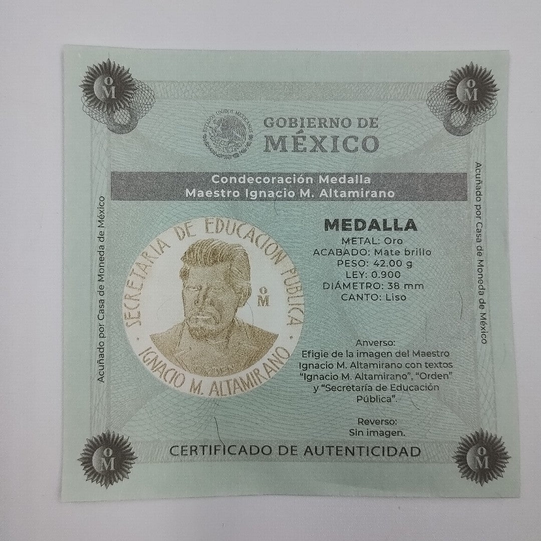 MEDALLA CONMEMORATIVA ORO 21 K 42 GRMS (SEMINUEVO)