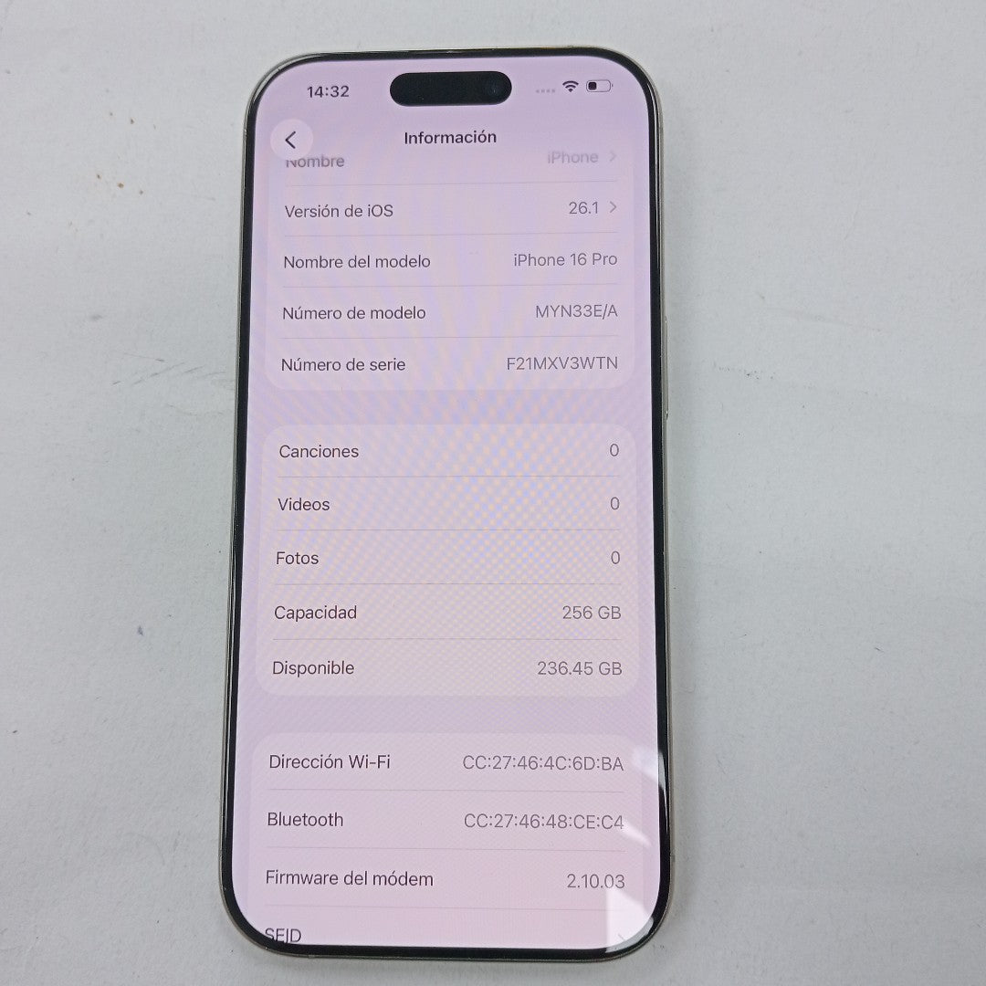 CELULAR APPLE IPHONE 16 PRO A3292 (2024) 256 GB 8 GB RAM (SEMINUEVO)