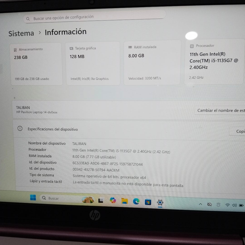 LAPTOP HP PAVILION 14-DV0501LA (2022) 256 GB SSD 8 GB RAM (SEMINUEVO)