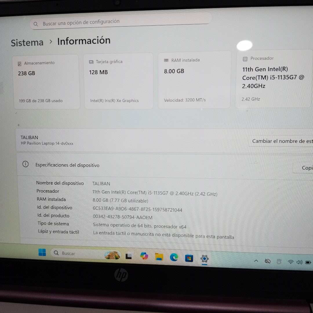 LAPTOP HP PAVILION 14-DV0501LA (2022) 256 GB SSD 8 GB RAM (SEMINUEVO)
