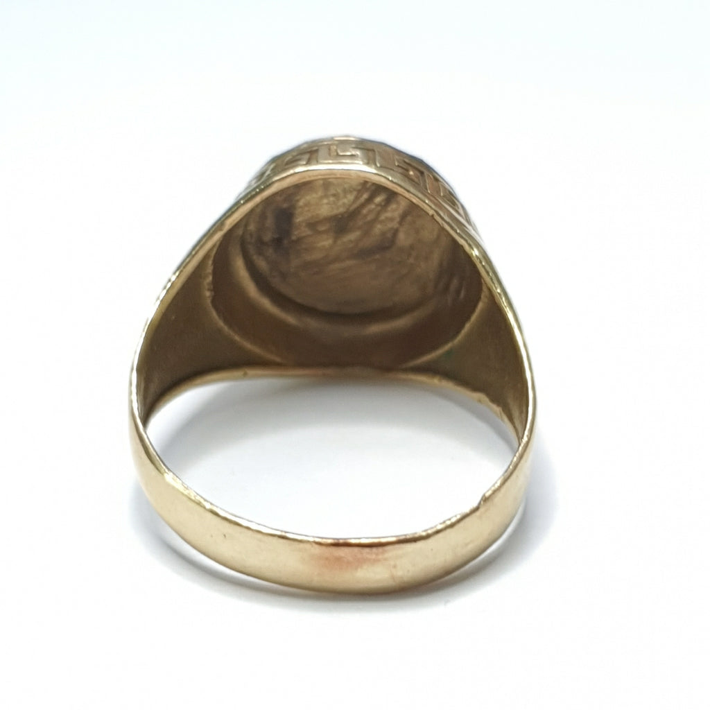 K1 8,00 GRMS 10 K ESPECIFICACIONES COMPLEMENTARIAS ANILLO CON GRABADO DE MEDUSA (SEMINUEVO)