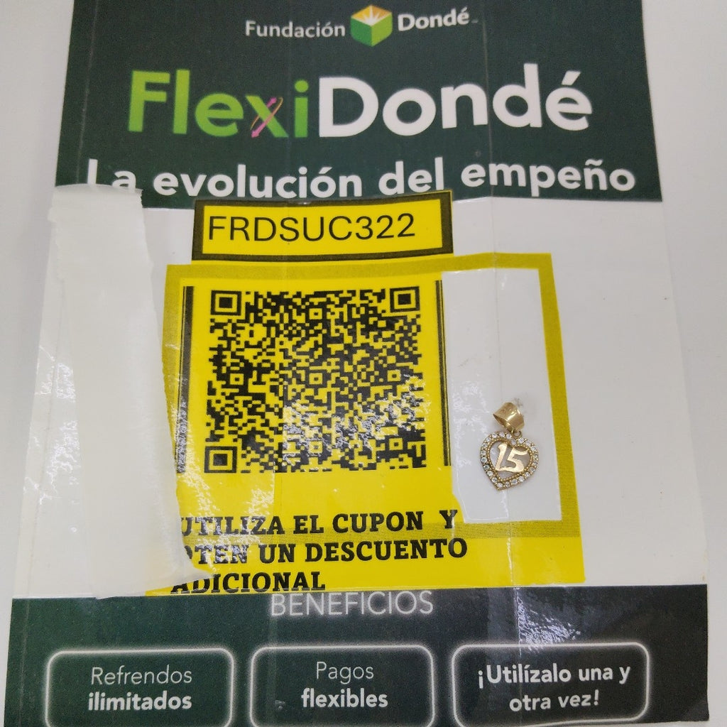 K1 0,80 GRMS 10 K ESPECIFICACIONES COMPLEMENTARIAS DIJE 15 CON CIRCONIA (SEMINUEVO)