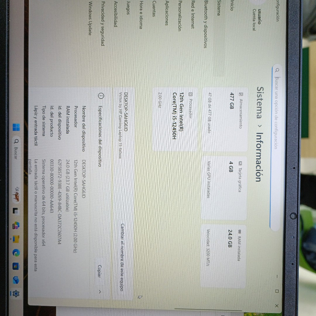 LAPTOP HP VICTUS 15-FA0033DX (2024) 512 GB SSD 8 GB RAM (SEMINUEVO)