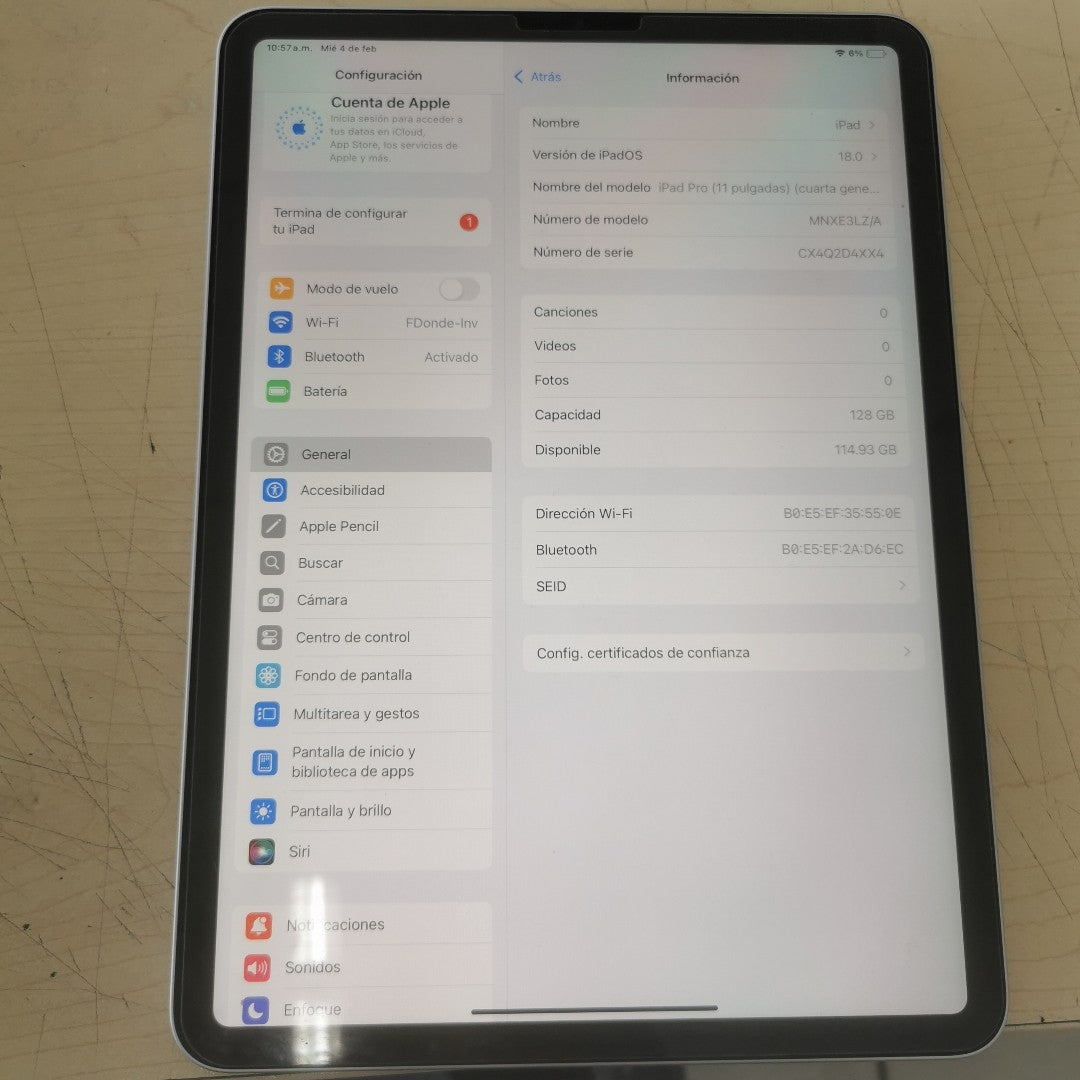 TABLETA APPLE IPAD PRO 4 11" A2759 128 GB 8 GB RAM (SEMINUEVO)