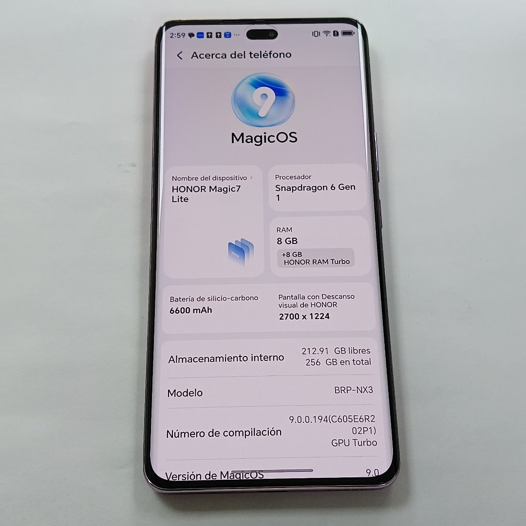 CELULAR HONOR MAGIC 7 LITE BRP-NX3 (2025) 256 GB 8 GB RAM (SEMINUEVO)