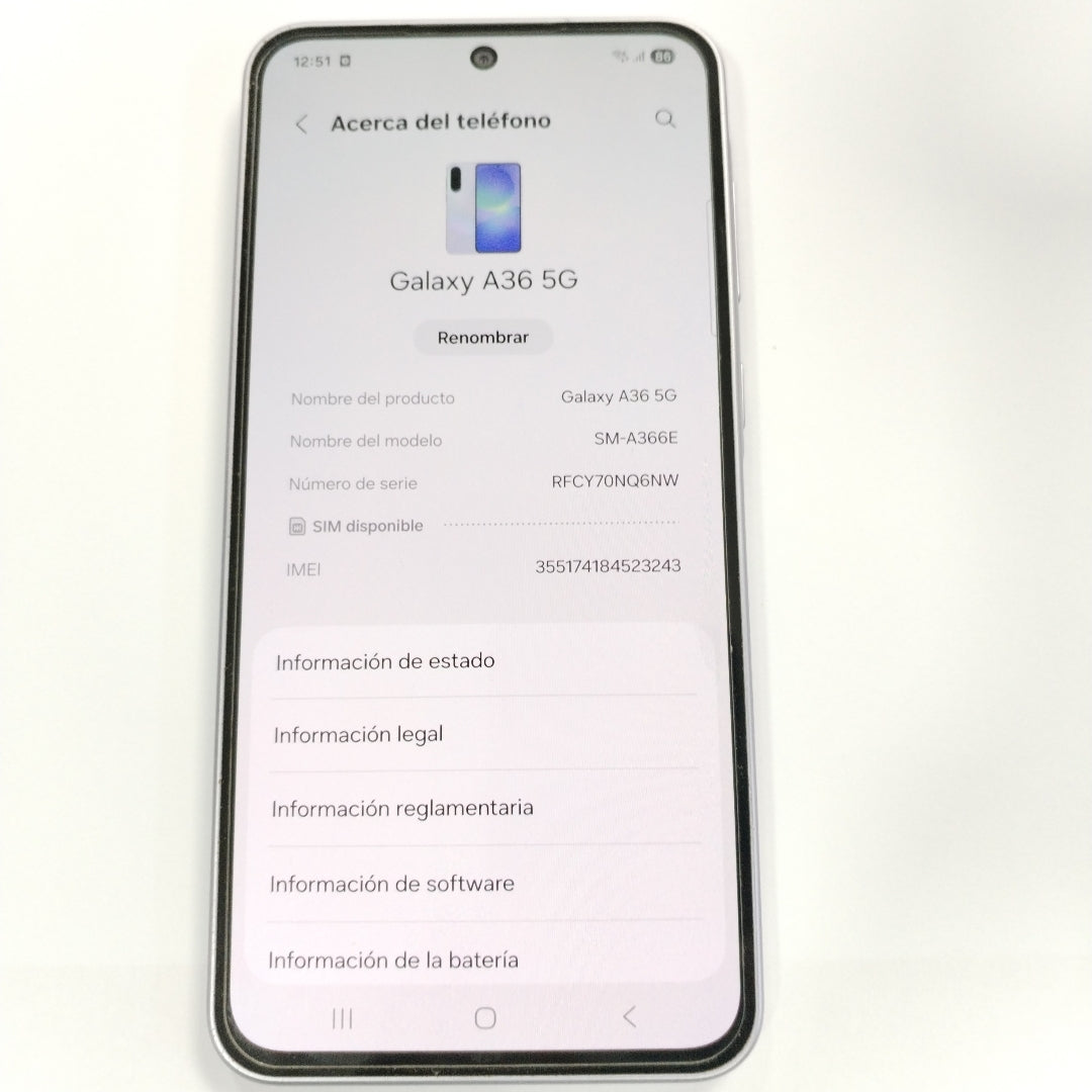 CELULAR SAMSUNG GALAXY A36 5G SM-A366E (2025) 128 GB 6 GB RAM (SEMINUEVO)
