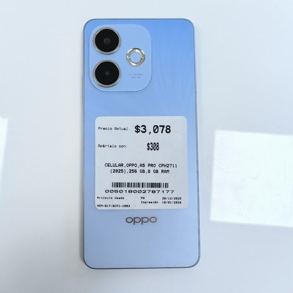CELULAR OPPO  A5 PRO CPH2711 (2025) 256 GB 8 GB RAM (SEMINUEVO)