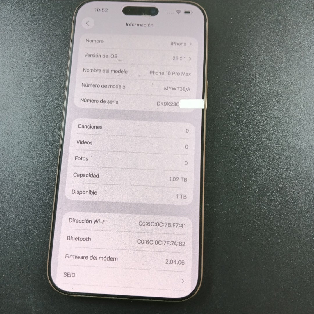 CELULAR APPLE IPHONE 16 PRO MAX A3295 (2024) 1 TB 8 GB RAM