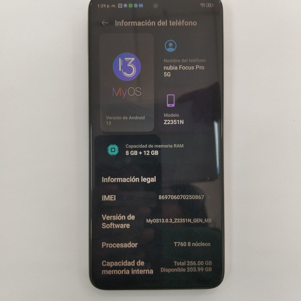 CELULAR NUBIA  FOCUS PRO 5G Z2351N 256 GB 8 GB RAM (SEMINUEVO)