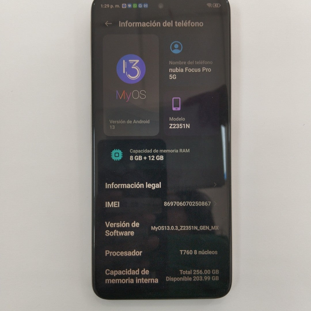 CELULAR NUBIA  FOCUS PRO 5G Z2351N 256 GB 8 GB RAM (SEMINUEVO)