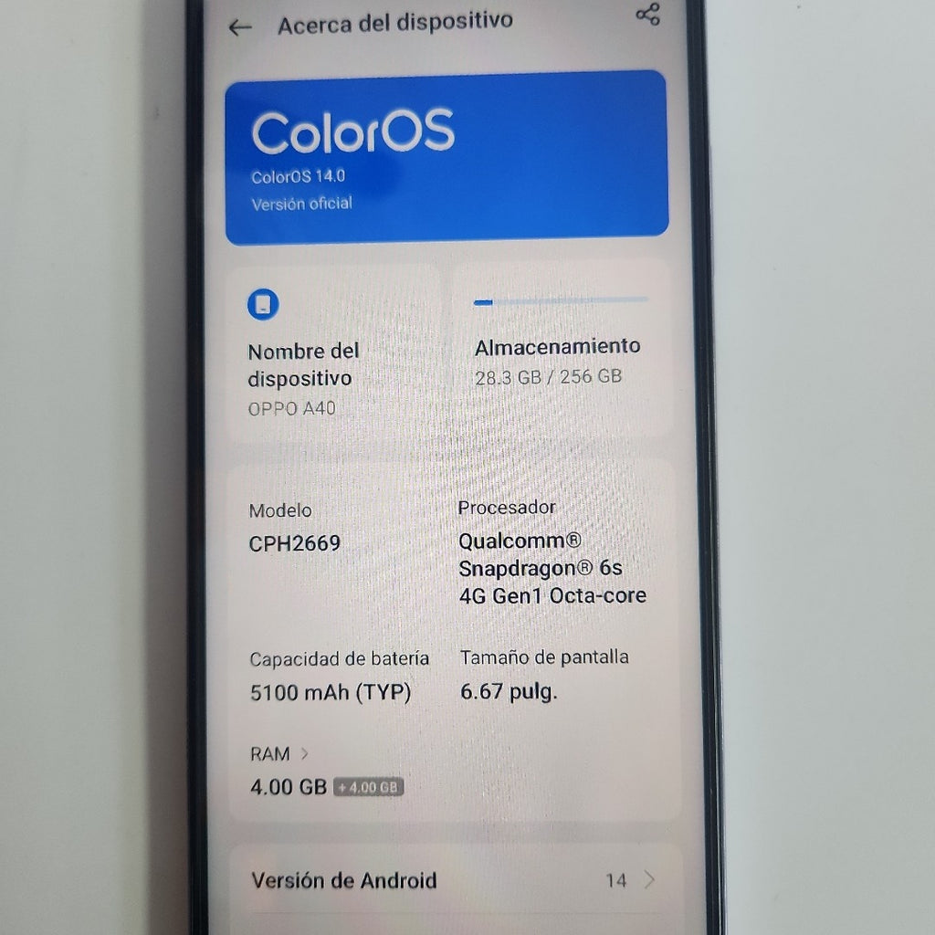 CELULAR OPPO  A40 CPH2669 (2024) 256 GB 4 GB RAM (SEMINUEVO)