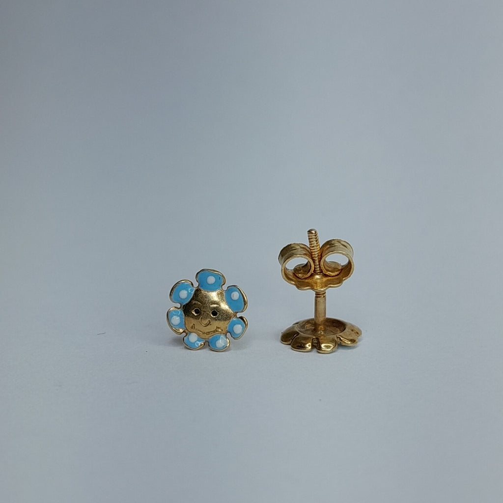 10410BRO00000B1189 FRD7 BROQUEL DE FLOR CON HOJAS AZULES ORO 14K 1.2GRS (NUEVO)