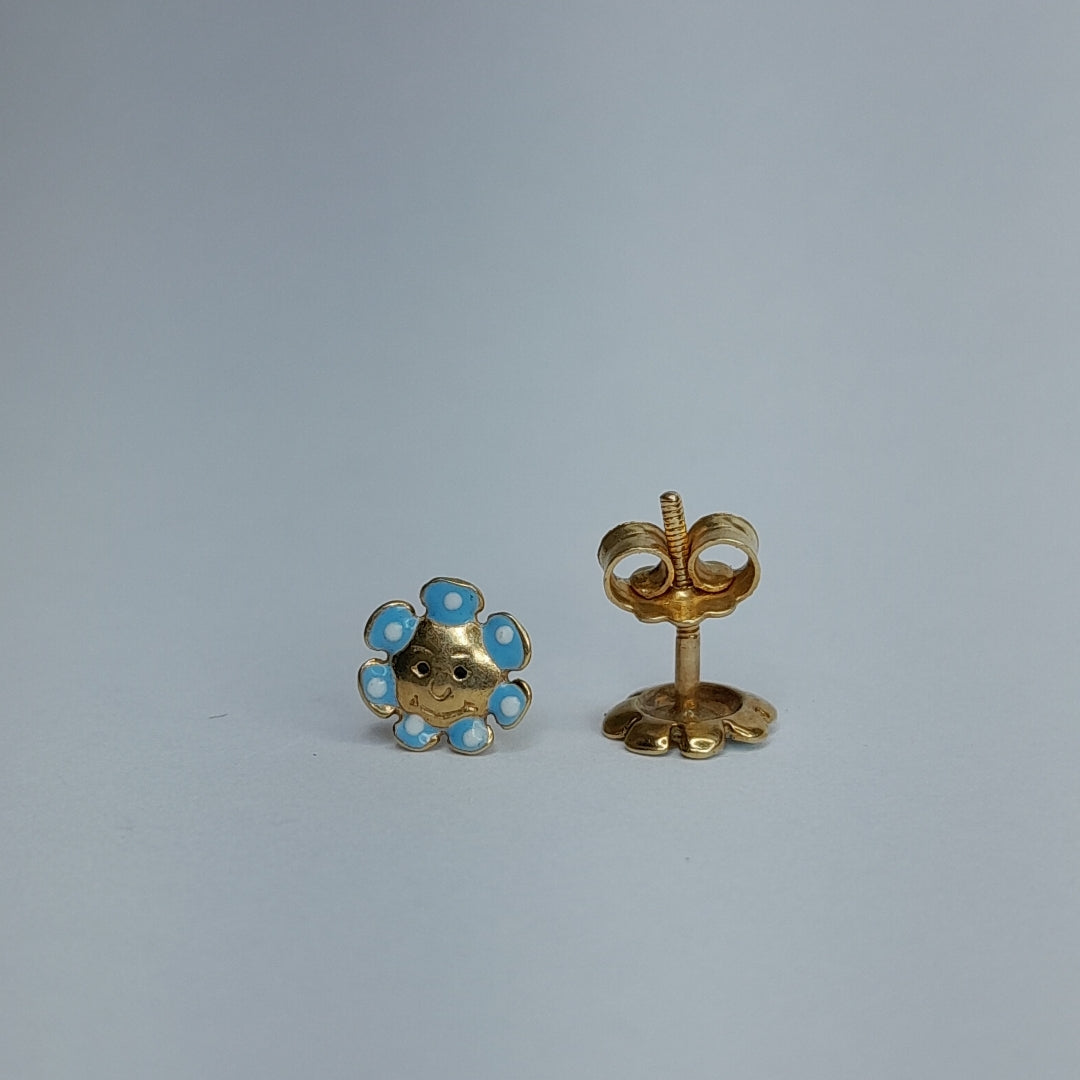 10410BRO00000B1189 FRD7 BROQUEL DE FLOR CON HOJAS AZULES ORO 14K 1.2GRS (NUEVO)