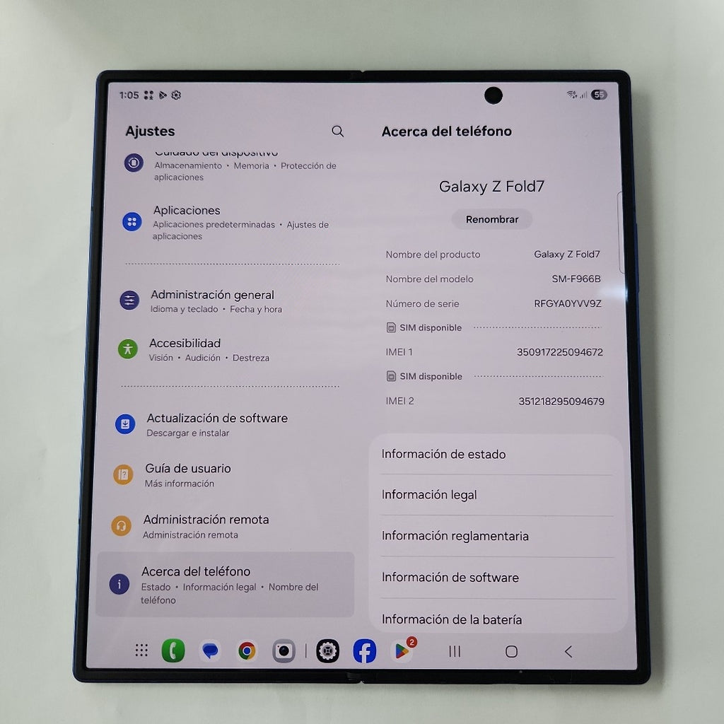 CELULAR SAMSUNG GALAXY Z FOLD7 SM-F966B (2025) 1 TB 16 GB RAM (SEMINUEVO)