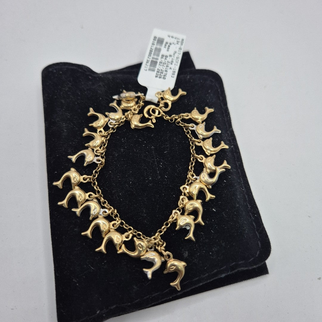 K1 11,20 GRMS 10 K ESPECIFICACIONES COMPLEMENTARIAS PULSERA CON DELFINES (SEMINUEVO)