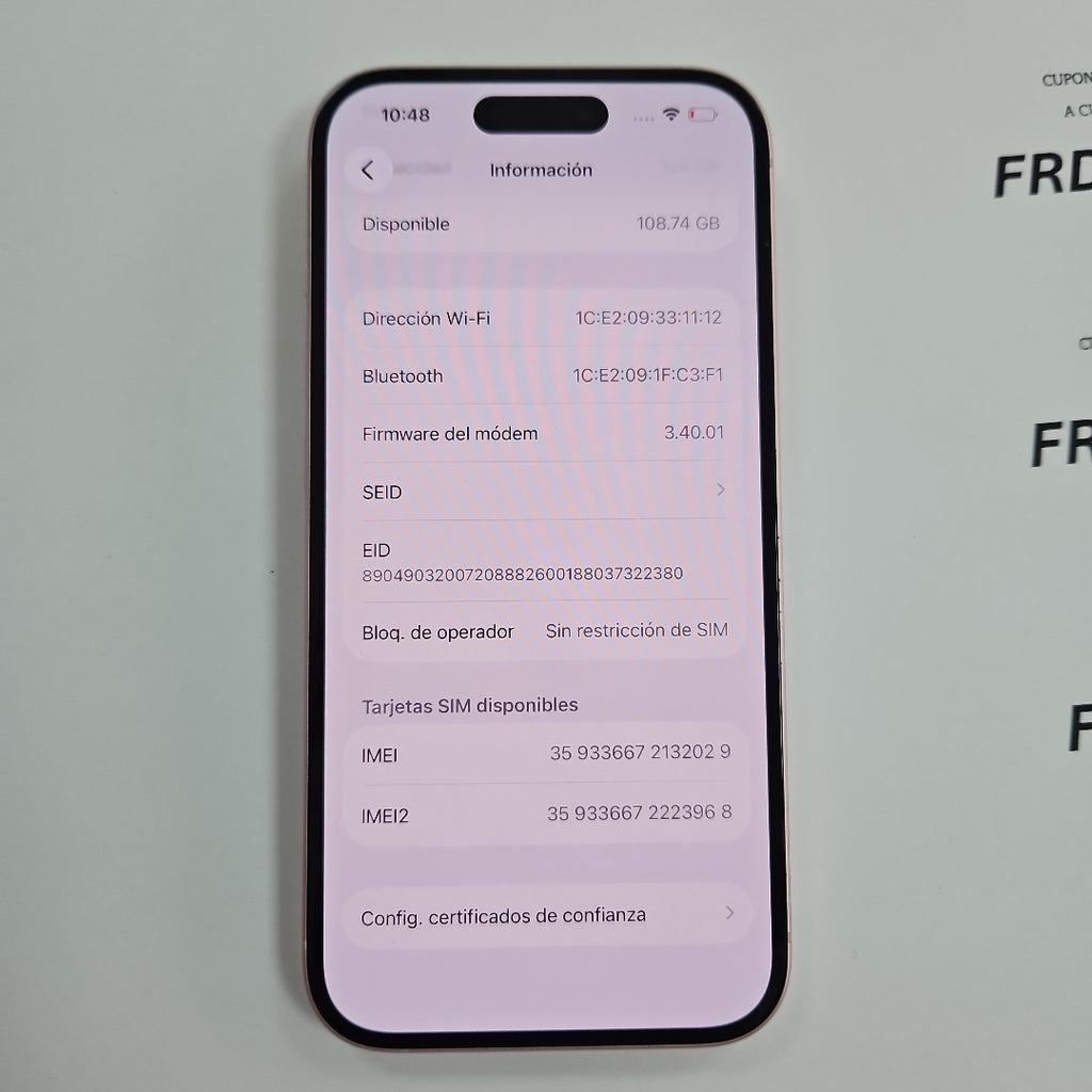 CELULAR APPLE IPHONE 15 A3089 (2023) 128 GB 6 GB RAM (SEMINUEVO)