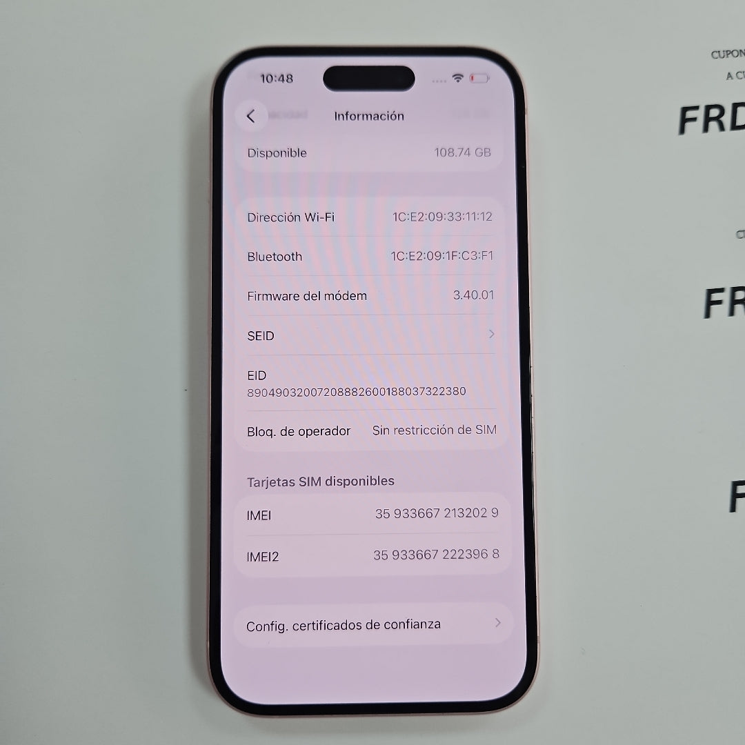 CELULAR APPLE IPHONE 15 A3089 (2023) 128 GB 6 GB RAM (SEMINUEVO)