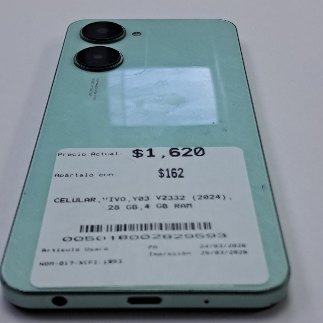 CELULAR VIVO Y03 V2332 (2024) 128 GB 4 GB RAM (SEMINUEVO)