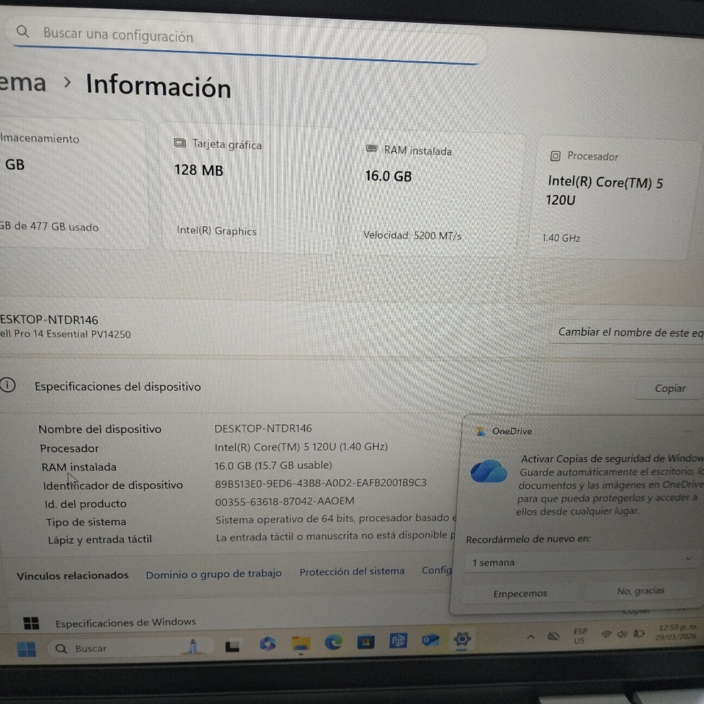 LAPTOP DELL PRO 14 (2025) 512 GB SSD 16 GB RAM (SEMINUEVO)