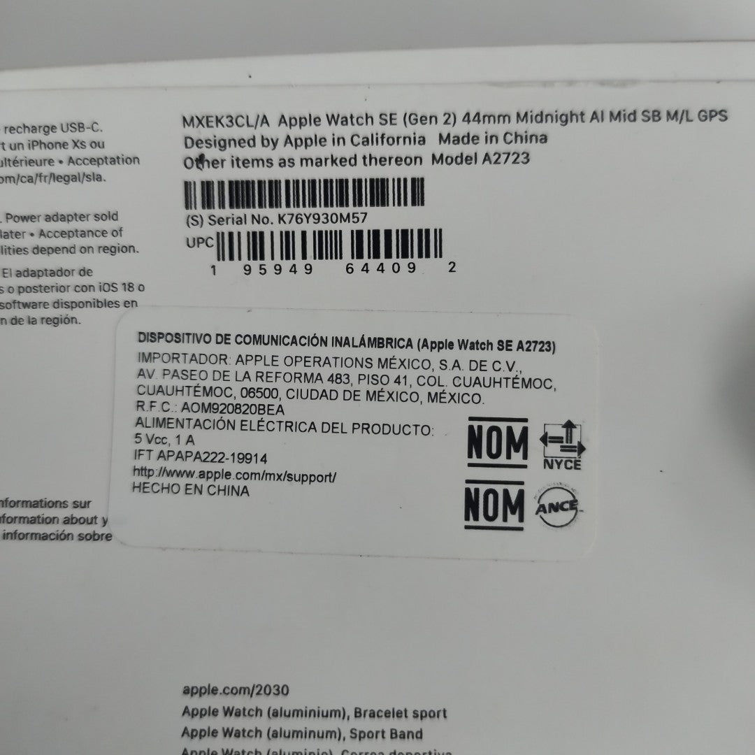 SMARTWATCH APPLE SE 2 ALUMINIO A2723 44 MM GPS (SEMINUEVO)