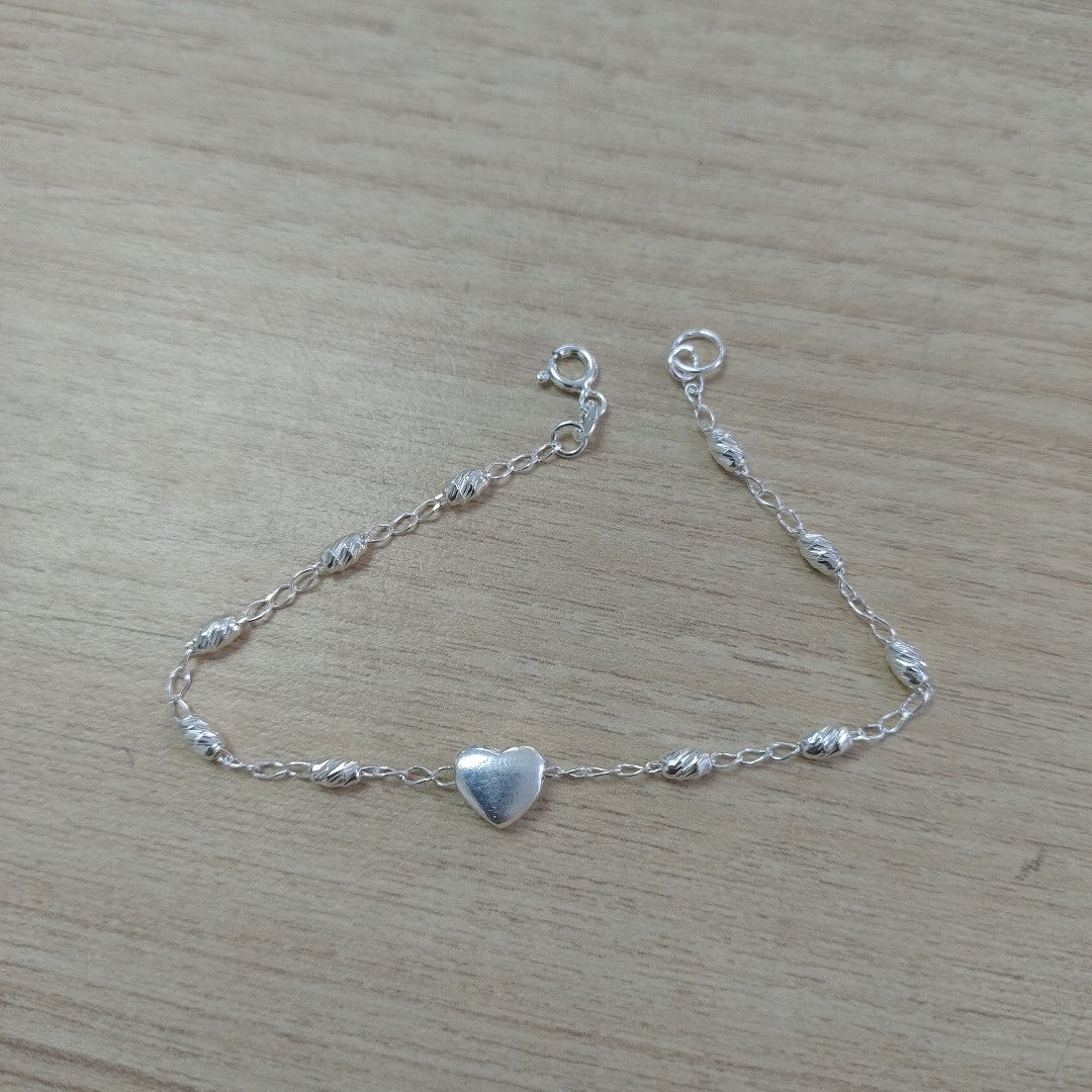 PULSERA TEJIDO CORAZON PLATA .925 18 CM 3.3 GR (NUEVO)