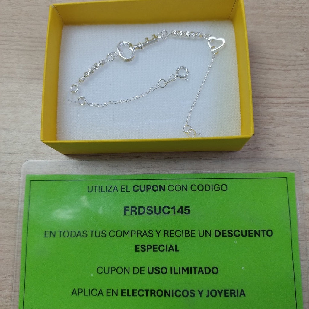 PULSERA TEJIDO LLAVE PLATA .925 18 CM 2.3 GR (NUEVO)