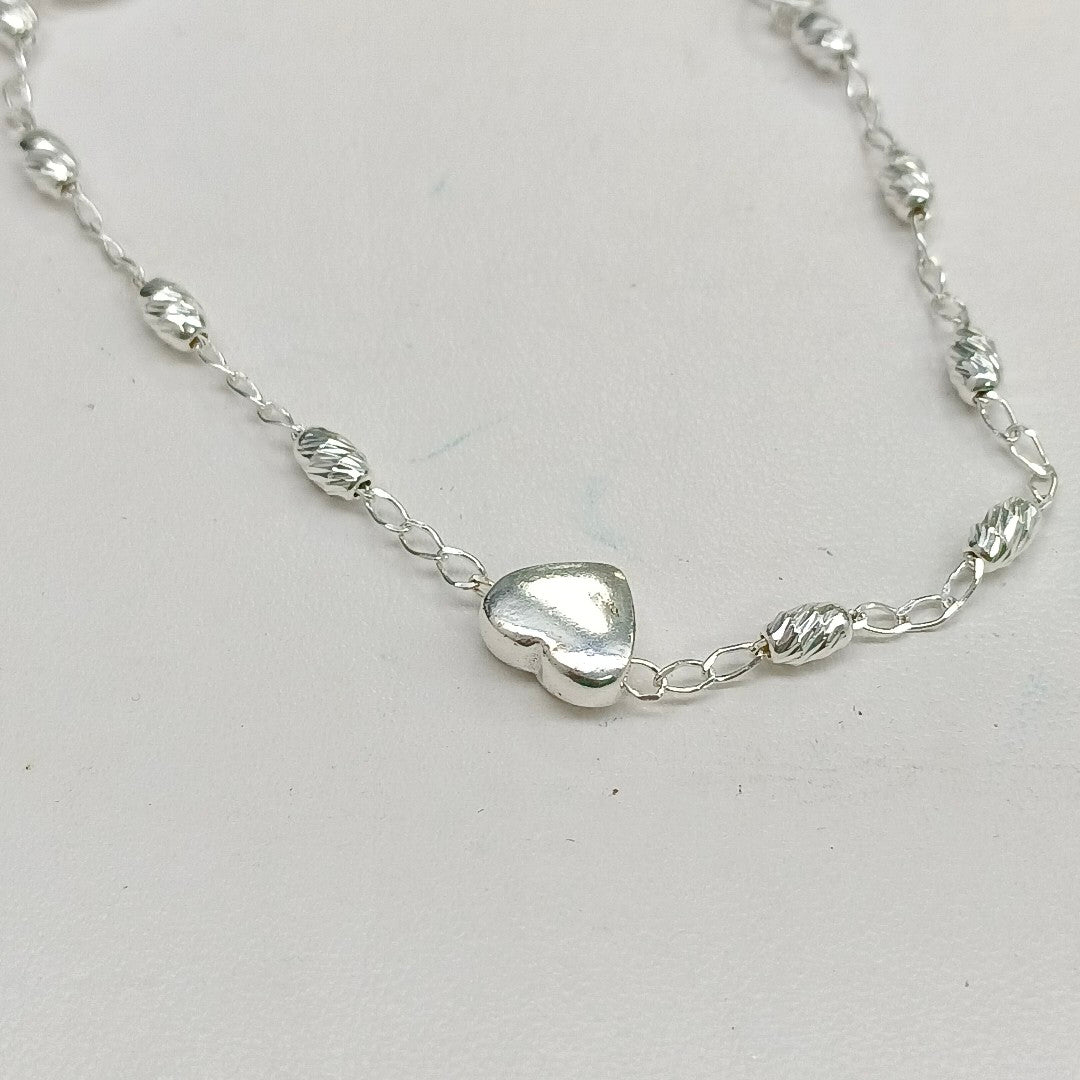 PULSERA TEJIDO CORAZON PLATA .925 18 CM 3.3 GR (NUEVO)