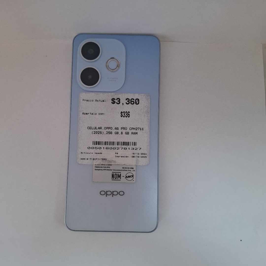 CELULAR OPPO  A5 PRO CPH2711 (2025) 256 GB 8 GB RAM (SEMINUEVO)