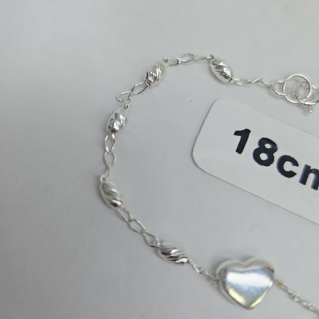 PULSERA TEJIDO CORAZON PLATA .925 18 CM 3.2 GR (NUEVO)