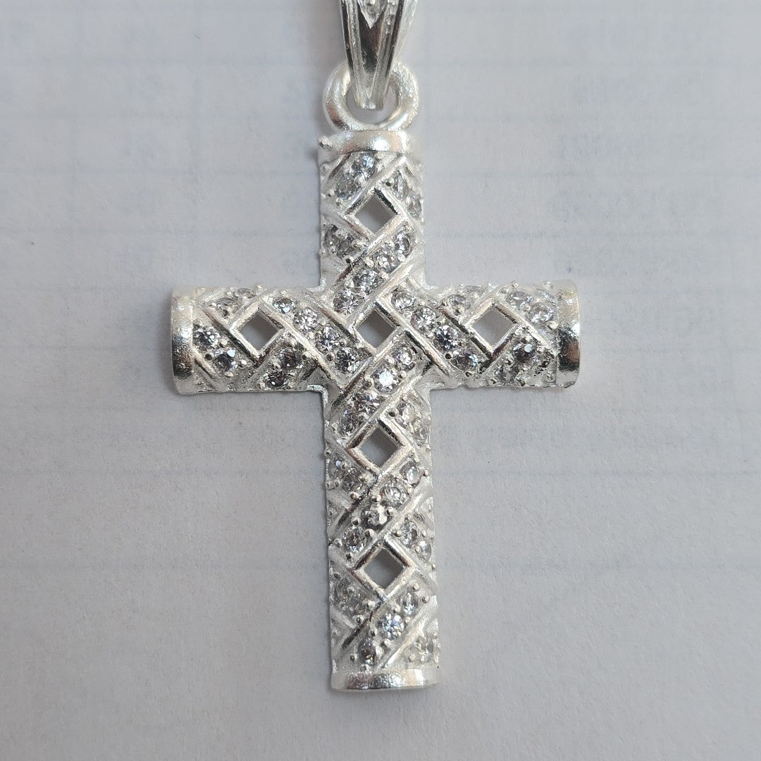 DIJE CRUZ C/CIRCONIAS PLATA .925 7.7 GR (NUEVO)
