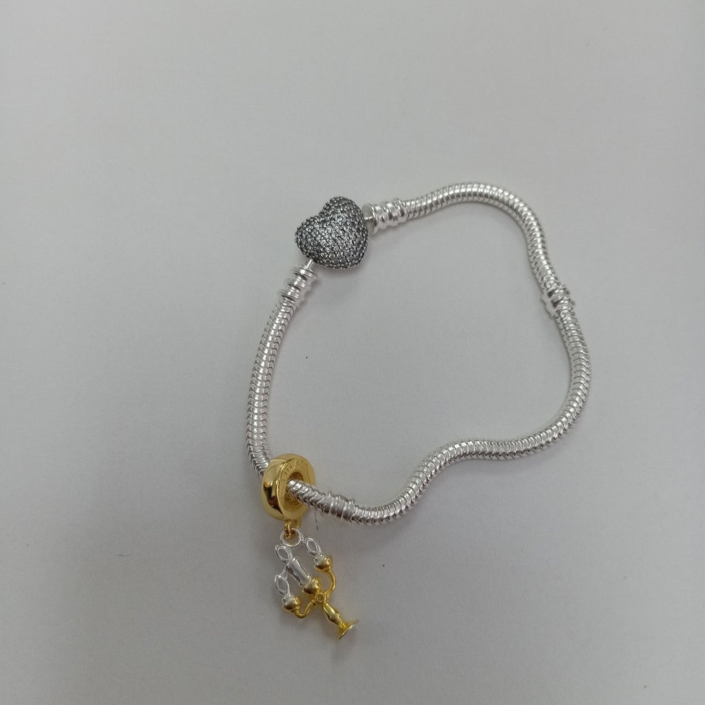 PULSERA TEJIDO ARTICULADA CON CHARMS PLATA .925 16 CM 10.2 GR (NUEVO)