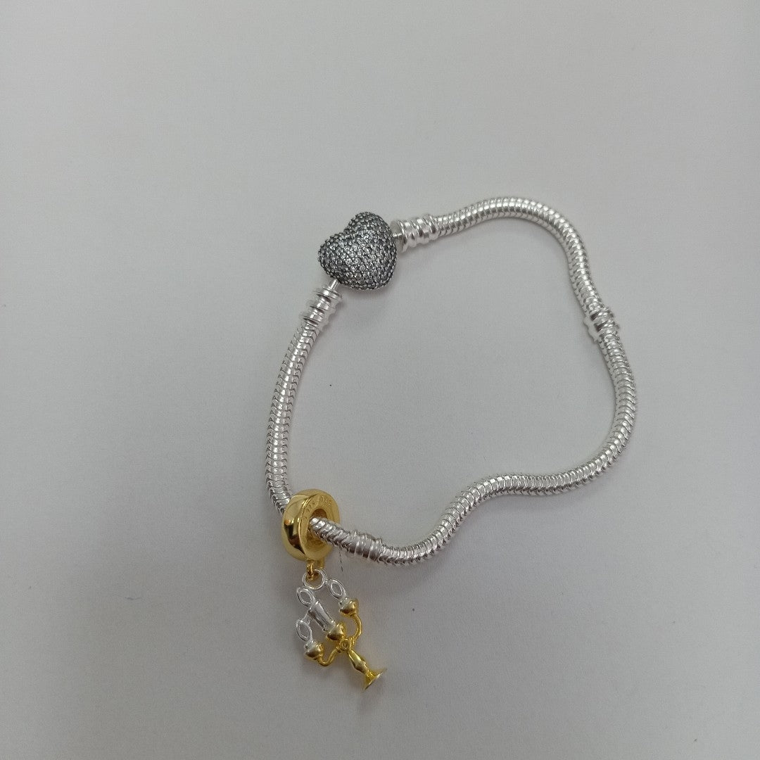 PULSERA TEJIDO ARTICULADA CON CHARMS PLATA .925 16 CM 10.2 GR (NUEVO)