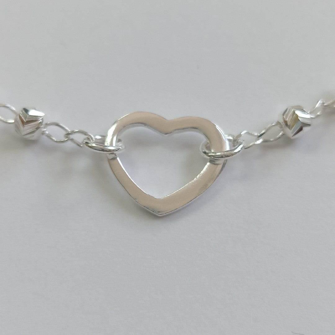 PULSERA TEJIDO CORAZON PLATA .925 18 CM 2 GR (NUEVO)